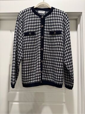 Vintage Alfred Dunner Navy Blue White Cardigan